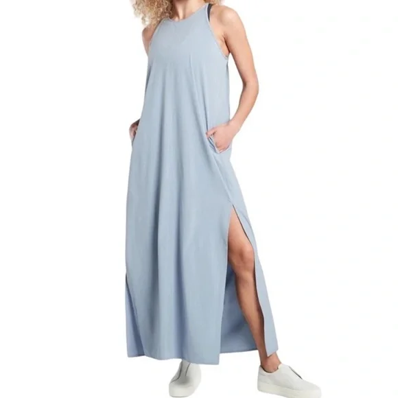 Athleta | Dresses | Athleta Hayes Pleated Maxi Dress Light Blue Size Xxs  Athleisure Sporty | Poshmark